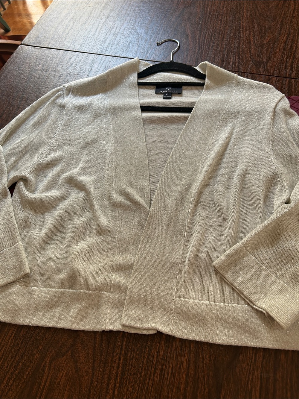 Ronnie Nicole grayish with shiny silver thread cardigan